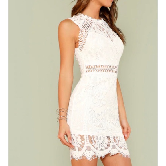 Lace Guipure BodyCon Dress White - Picture 2 of 5